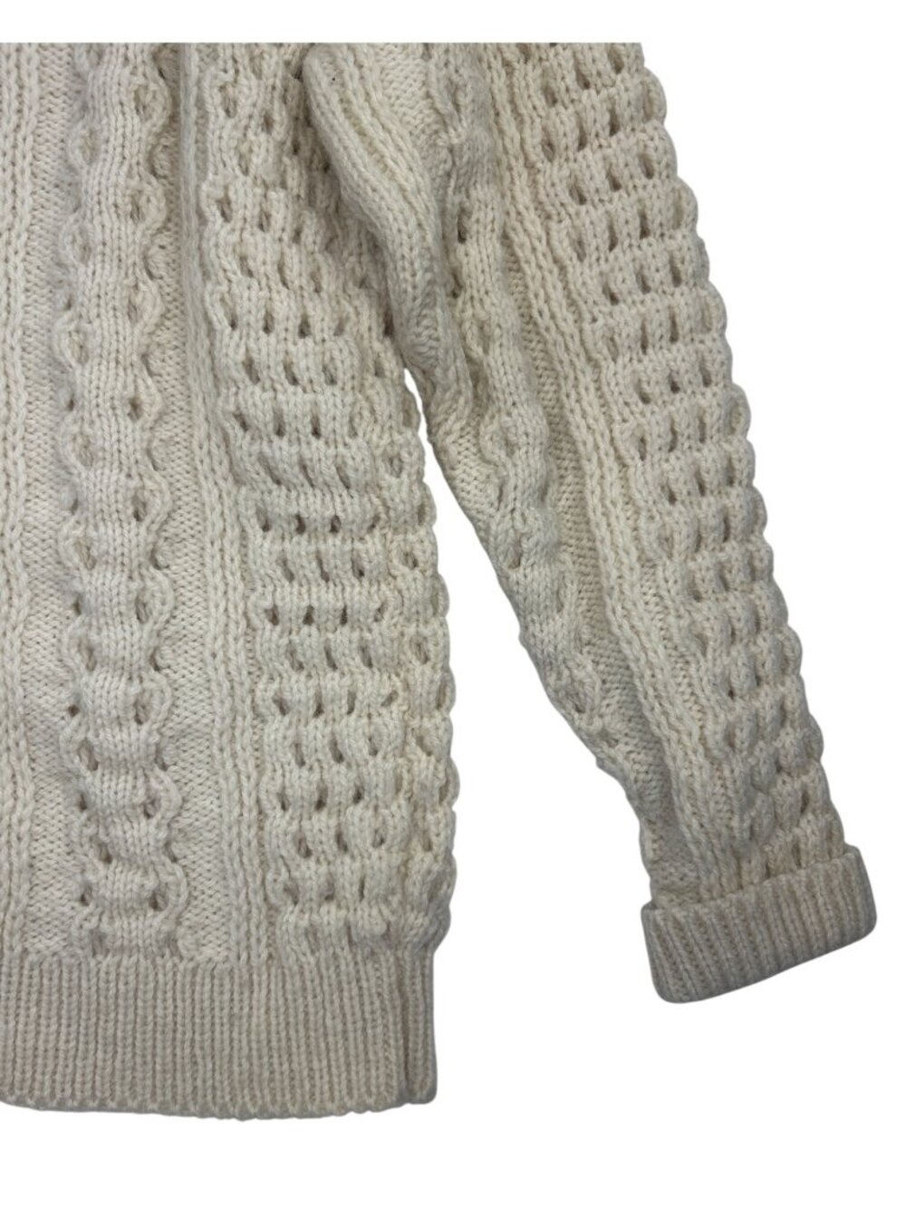 Vtg Lands’ End Irish Aran Cable Knit Fisherman Sweater Women’s L 100% Wool Cream - Picture 8 of 11